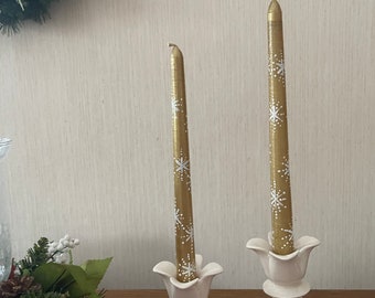 Snowflakes Hand Painted Pair 10" Taper Candles/All Occasion Tapers