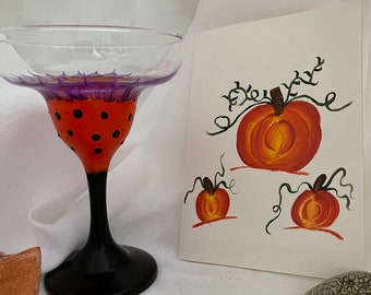 Blood Red Orange, Purple and Black Colors Margarita Glass/Bar/Hostess Gift/Fun-Margaritas-Signed by Artist SOLD INDIVIDUALLY