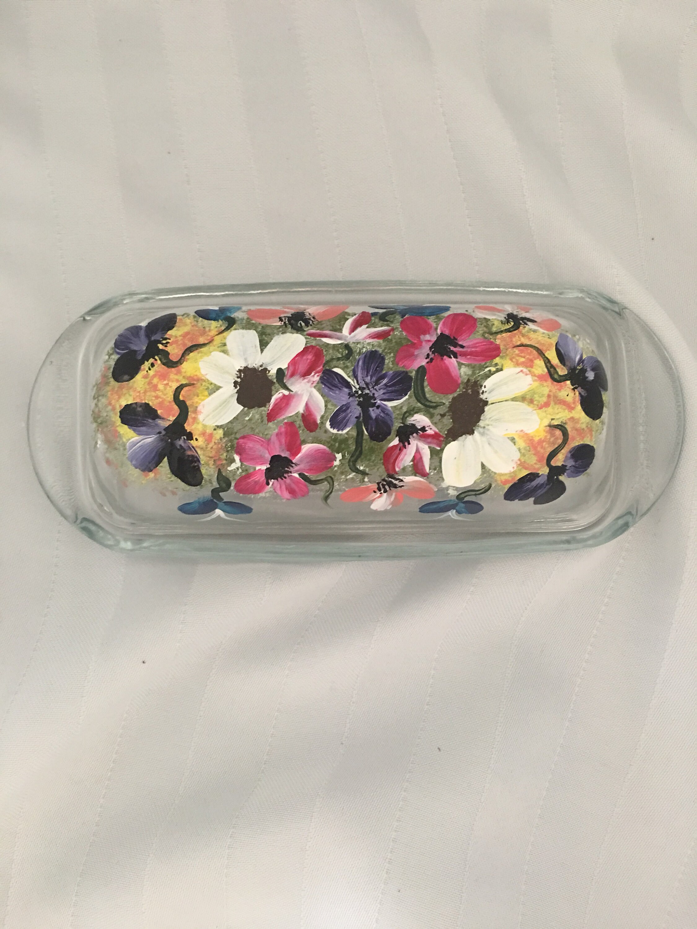 Hand Painted Glass Butter Dish/Floral Design/Kitchen/Dining Etsy