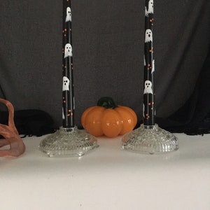 Black Halloween Taper Candles/Halloween Design-Decorative Hand painted tapers/Great Halloween Decor/Fun ghosts design