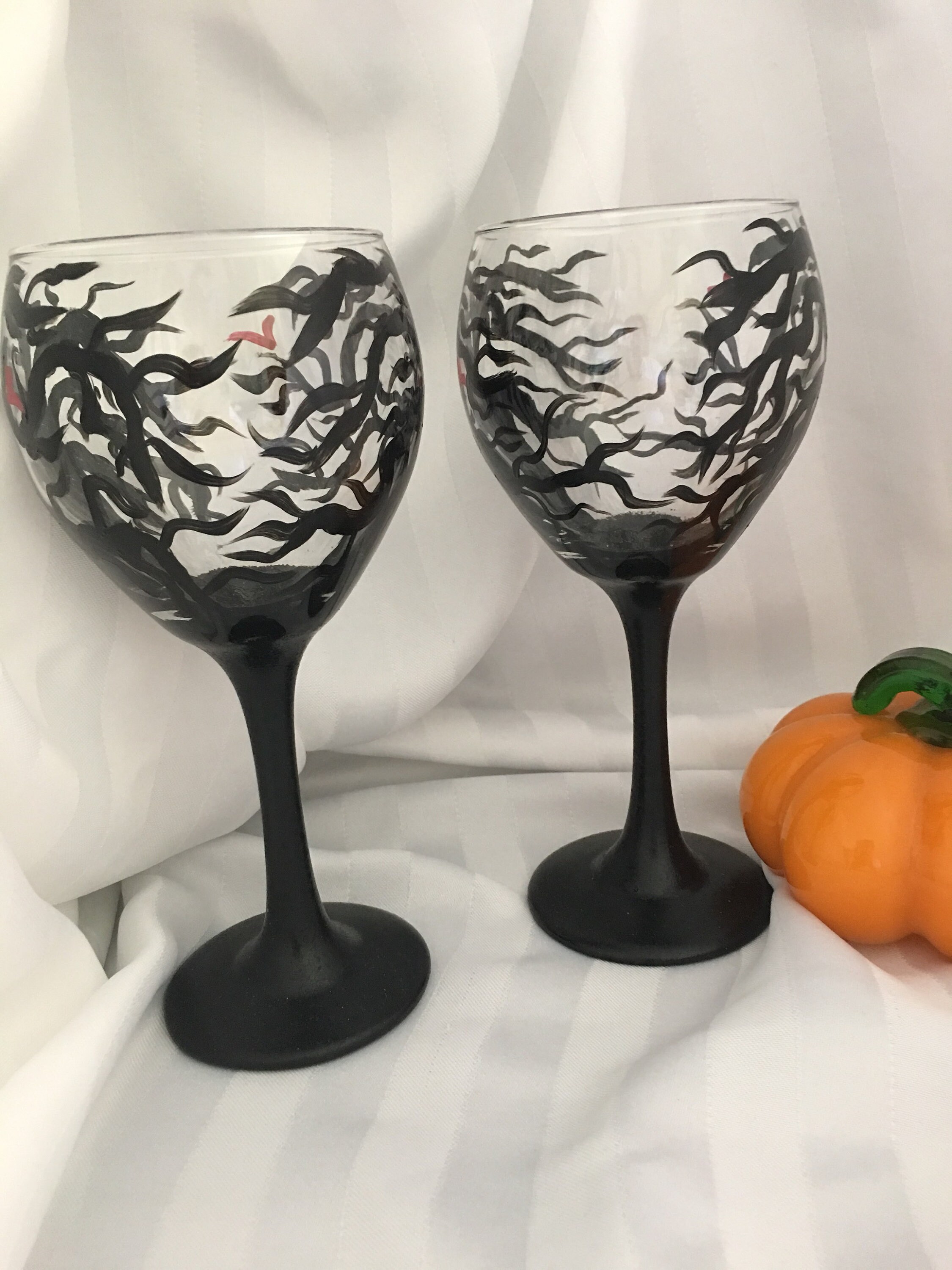 Halloween Inspired Hand Painted Wine Glasses Halloween Wine Etsy UK