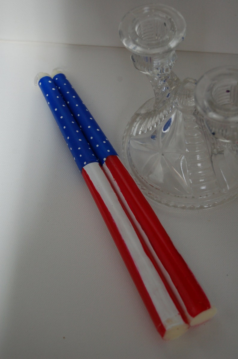 Red, White and Blue/All Occasion/Americana/Memorial Day/4th of July/Labor Day DECORATIVE ONLY Hand Painted Pair of Taper Candles image 2