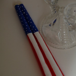 Red, White and Blue/All Occasion/Americana/Memorial Day/4th of July/Labor Day DECORATIVE ONLY Hand Painted Pair of Taper Candles image 1