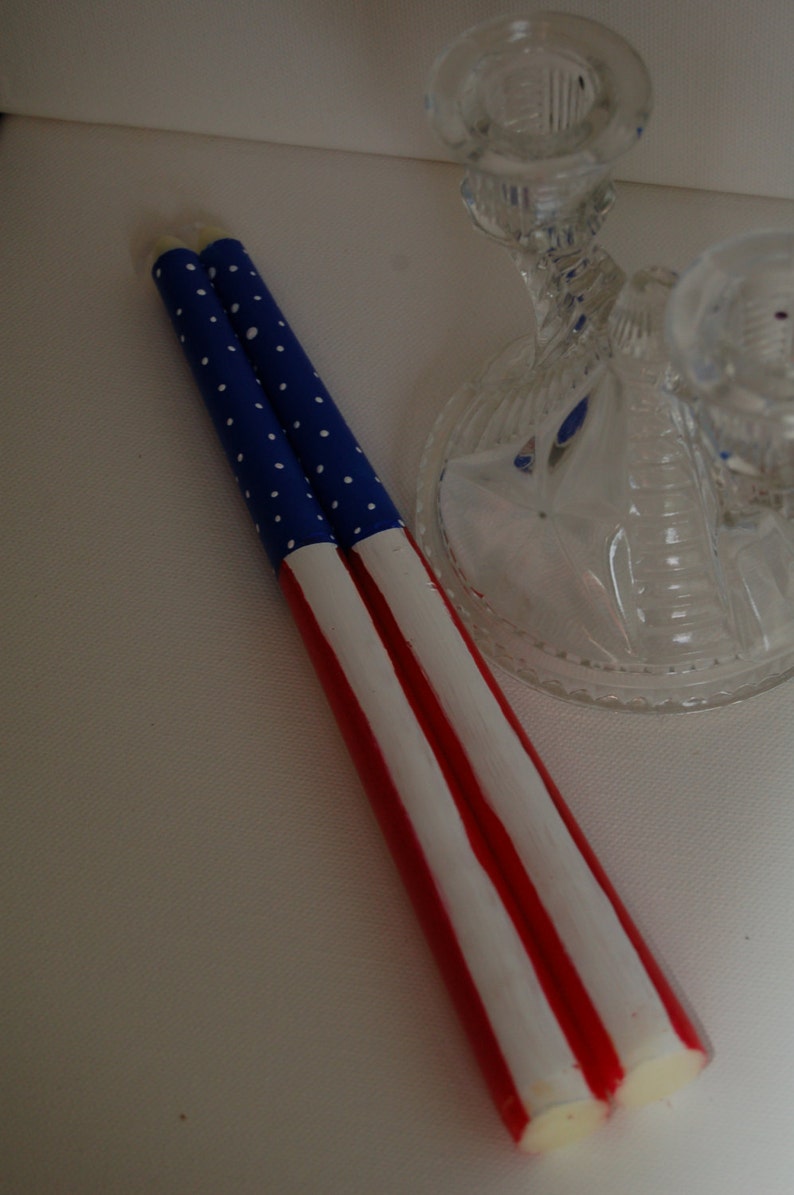 Red, White and Blue/All Occasion/Americana/Memorial Day/4th of July/Labor Day DECORATIVE ONLY Hand Painted Pair of Taper Candles image 1