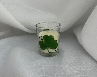 Shamrock Design Votive Glass Candle Holders with candles - Hand painted-Signed by Artist. SOLD INDIVIDUALLY.