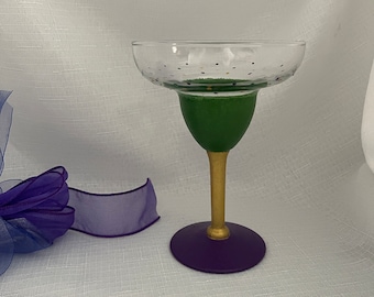 Mardi Gras Margarita Glasses/Hand Painted/Bar/Bar Cart-Mardi Gras Celebration/All occasion/Margarita lovers-Signed