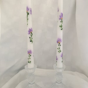 Spring/Summer color - Amethyst Color floral Design - Spring/Summer Hand Painted 10" taper candles