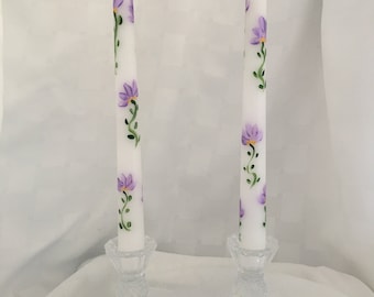 Spring/Summer color - Amethyst Color floral Design - Spring/Summer Hand Painted 10" taper candles