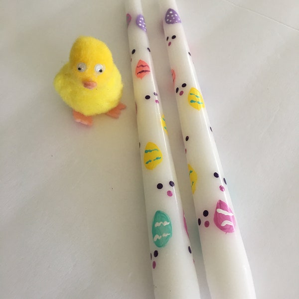 Easter Eggs Design - Fun Easter/Spring Hand Painted 10" taper candles