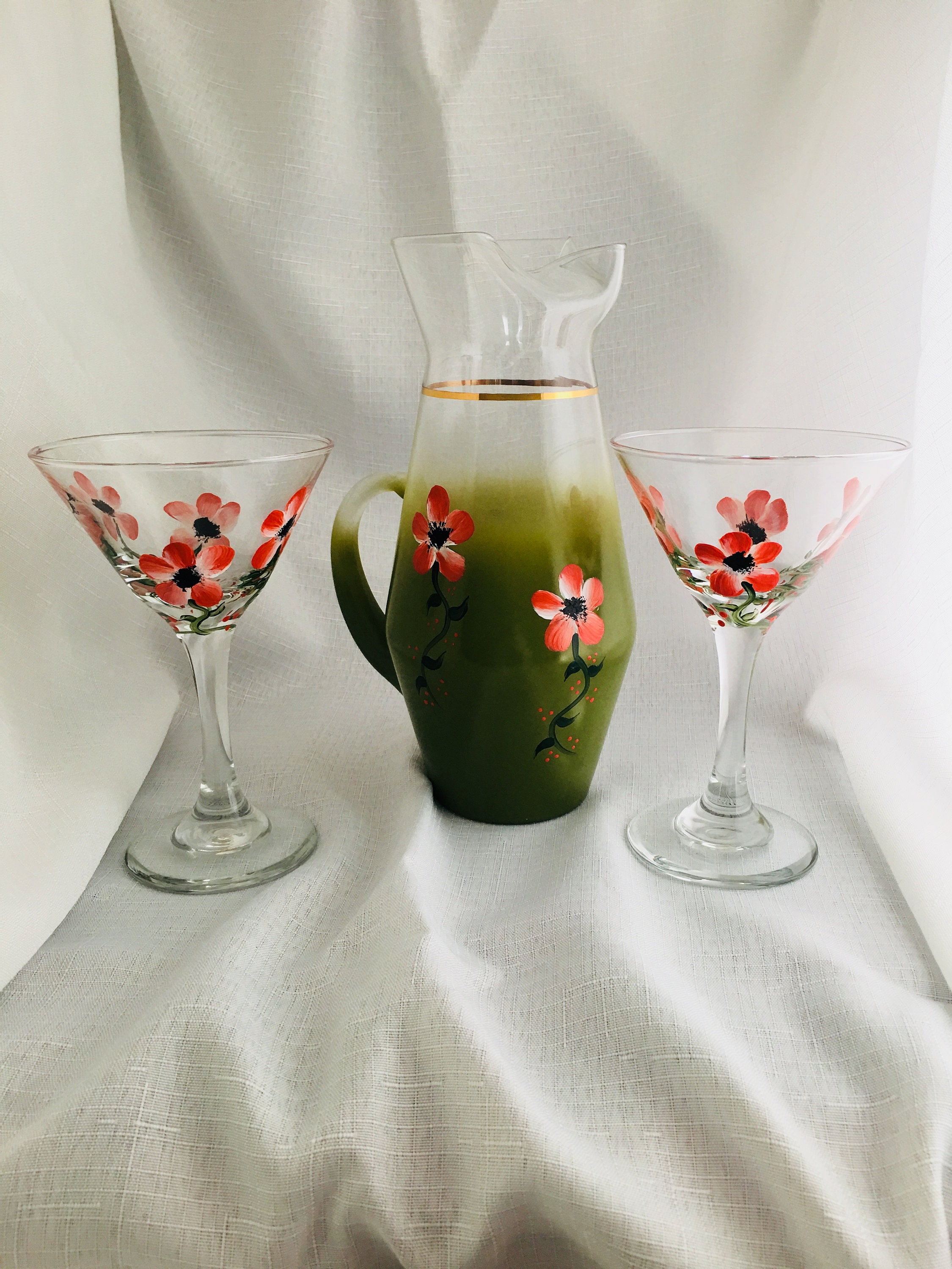 Vintage Blendo Pitcher-hand Painted With Two Matching Daisy Design