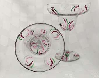 Margarita Glasses/Bar Cart - Pair of Hand Painted Fun Design-All occasion gift-Margarita lovers-Signed by Artist