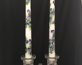 Elegant Purple Floral Design Taper Candles-All Season Candles-Bridal- Beautifully Hand painted