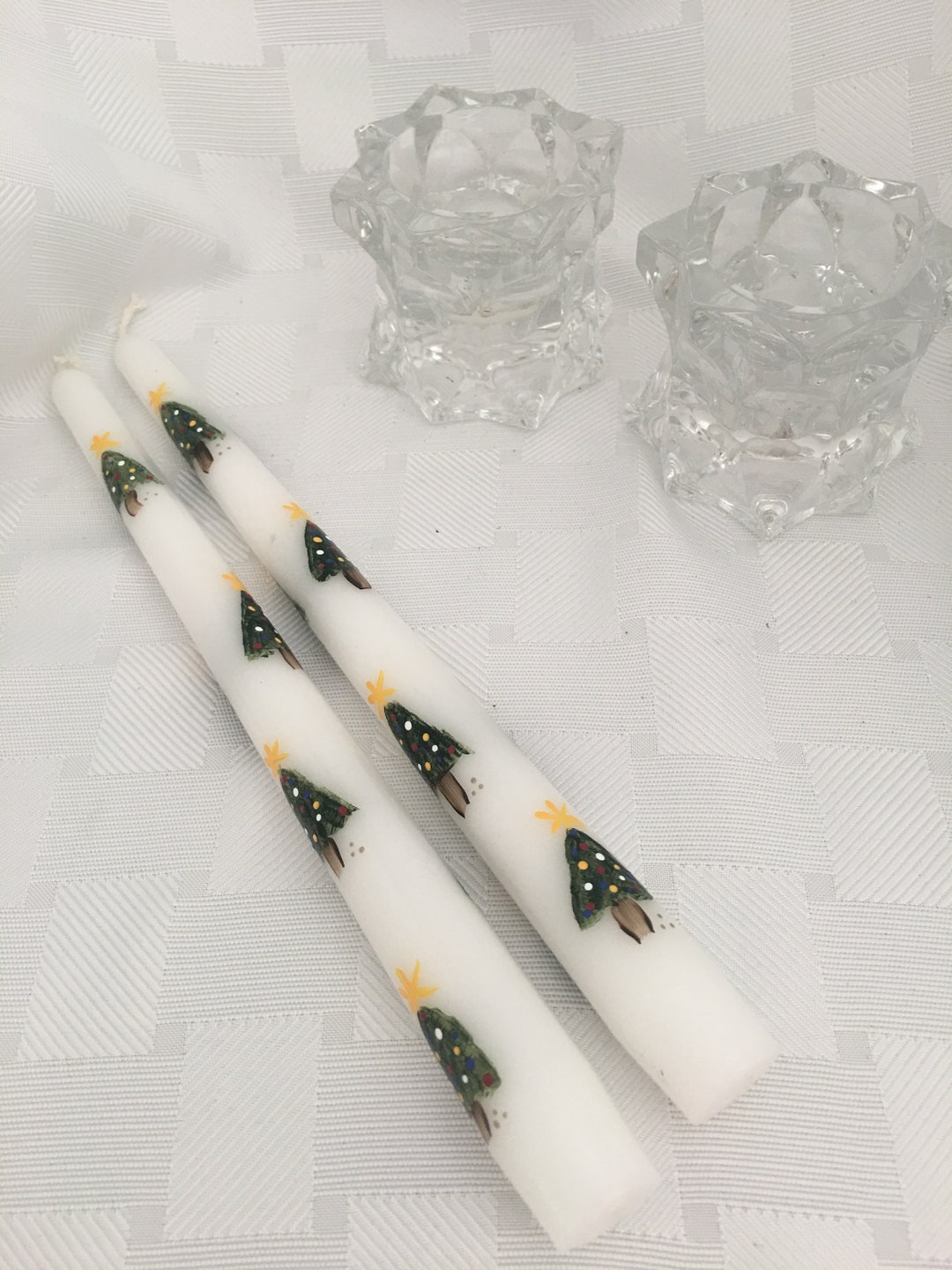 Christmas-winter-holiday/pretty Christmas Tree Design Taper Candles