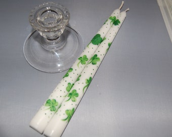 Lucky Shamrock St. Patrick's Day Design/St. Patrick's Day Celebration/Irish Bridal/Wedding/Irish Gift/Mother's Day/Hand Painted Pair Tapers