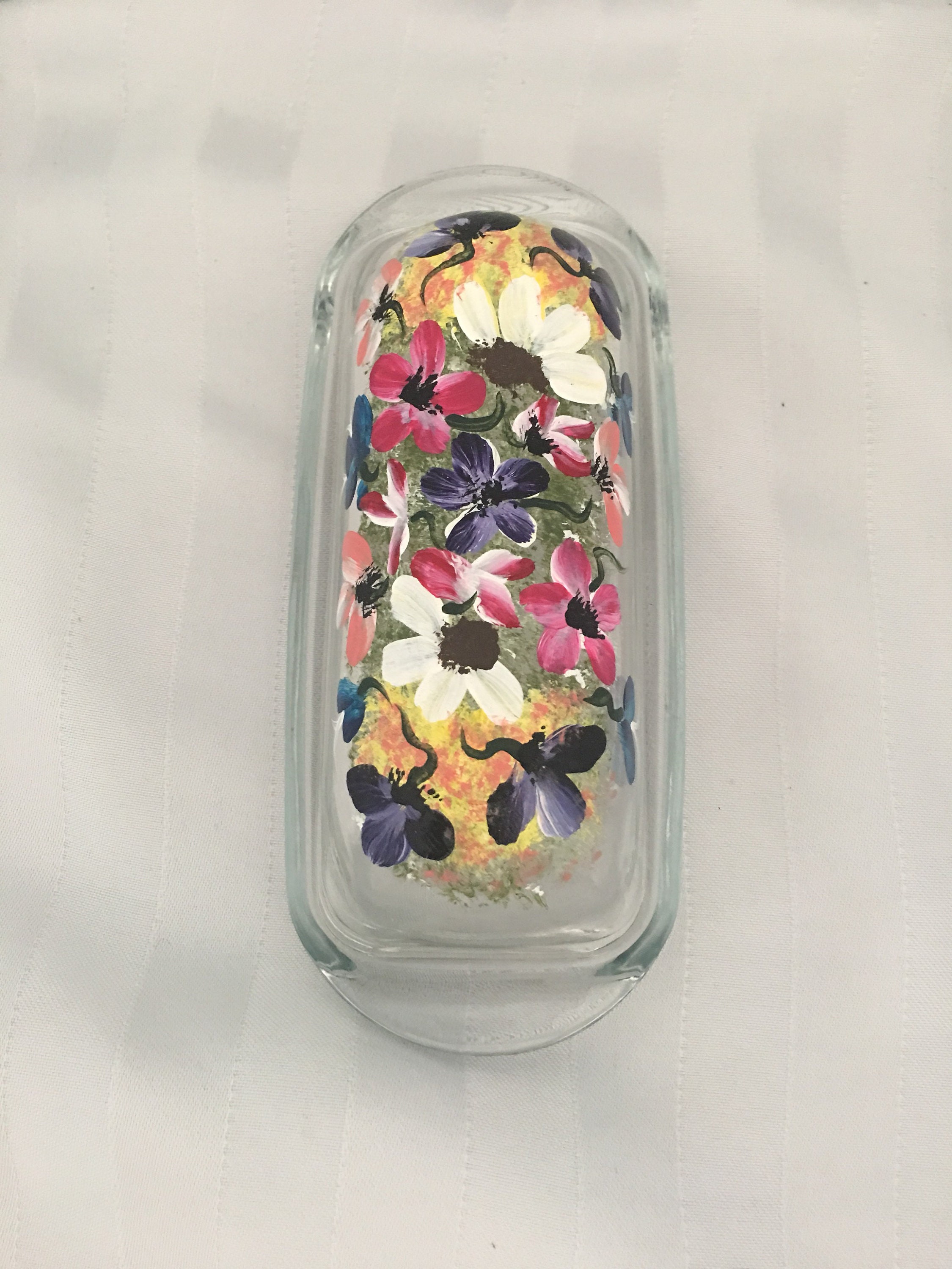 Hand Painted Glass Butter Dish/Floral Design/Kitchen/Dining Etsy