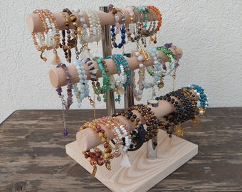 présentoir à bracelets en bois et métal. FABRIQUÉ SUR COMMANDE