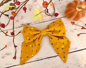 Yellow Ochre Floral Hair Bow - Cozy Adventuress