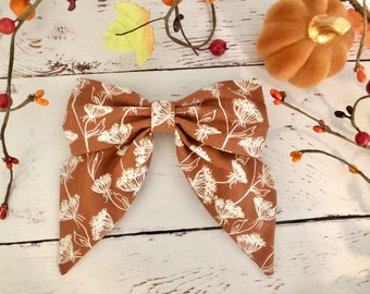 Autumn Brown Floral Hair Bow - Cozy Adventuress