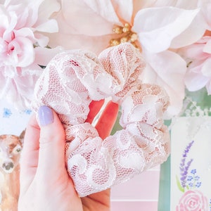 Luxury Hair Scrunchie in Light Pink Lace