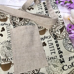 Coffee Lover Tote Bag with Pocket & Box Bottom with Linen Detailing
