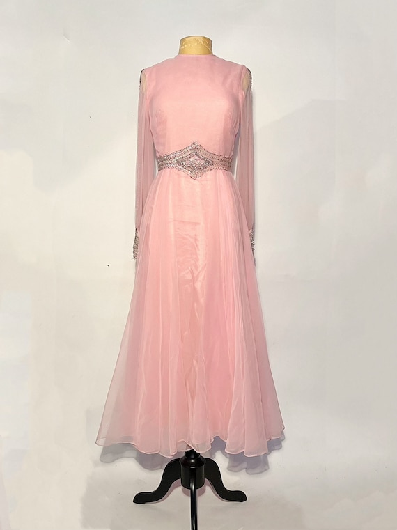 1970s Designer Chiffon Beaded Gown