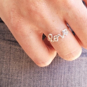 Love Ring, Adjustable Silver Ring, Dainty Gold Ring, Minimalist Love Jewelry, Sterling Silver Gift for Her, Handmade Love Ring