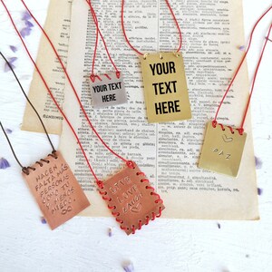 Custom mantra scapular necklace, motivational amulet, handmade meaningful gift, engraved copper or silver pendant
