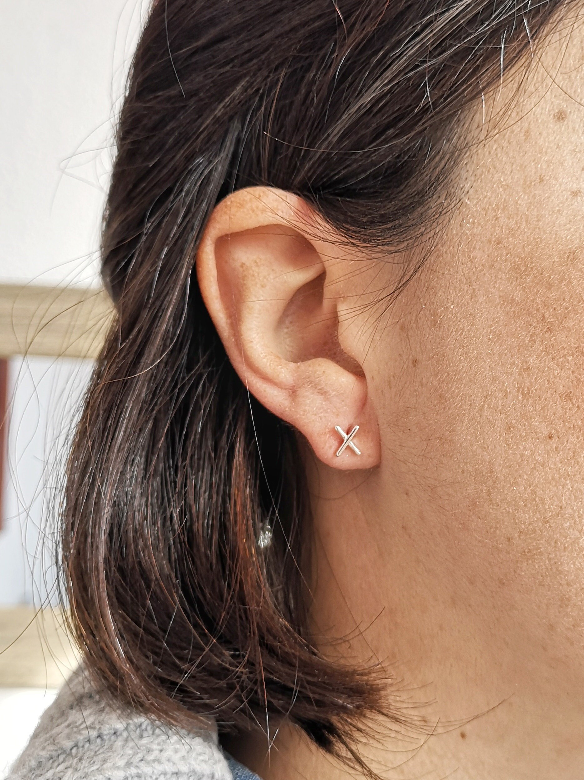 Sterling silver X earrings X's stud earrings Minimalist Etsy