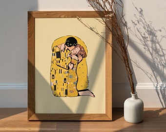 The Kiss Art Print • Gustav Klimt, Der Kuss art print, Wall decor, Inspired Klimt art, illustration lovers, home decor gift. A4