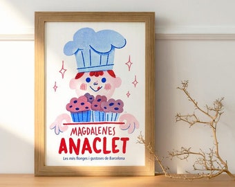 Magdalenes Anaclet Barcelona Riso Print • Wall Art - Home Decor - Risography print - Original - A4 - Muffin Enthusiast