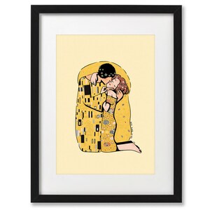 The Kiss Art Print Gustav Klimt, Der Kuss art print, Wall decor, Inspired Klimt art, illustration lovers, home decor gift. A4 image 4