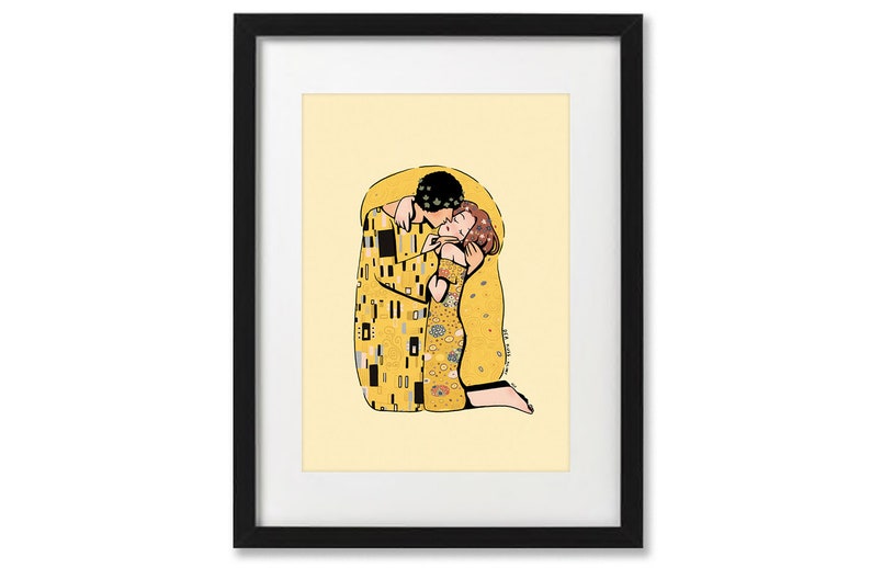 The Kiss Art Print Gustav Klimt, Der Kuss art print, Wall decor, Inspired Klimt art, illustration lovers, home decor gift. A4 image 4