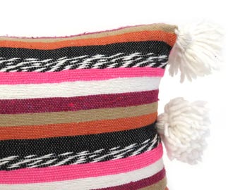 Multicolored Moroccan Cotton Pom Pom Pillow