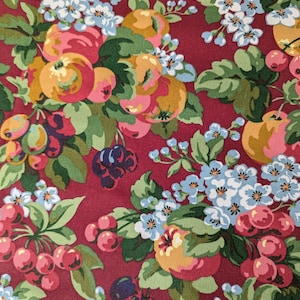 Lovely Vintage Laura Ashley &#39;Rubens&#39; Red Cotton Fruit and Flower Print 100% Cotton Fabric dated 1992.