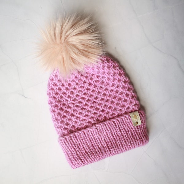 100% Baby Alpaca Toque Hat / Loose Knit Hat / Saggy Hat / Pink Knit Hat / Beanie / Slouchy Hat/ Rose / Bubblegum / Watermelon