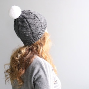 READY to SHIP - Wool & Acrylic Hat / Big Yarn Pom Pom / Slouchy Beanie / Charcoal Grey Ash &quot;Fiona Hat&quot; with White Pom