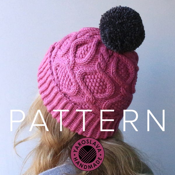 PATTERN LISTING - Rebecca Hat - Slouchy Beanie / Toque / Twist / Faux Fur / Cable Knit / PDF Knit Hat Pattern / Knitting Instructions