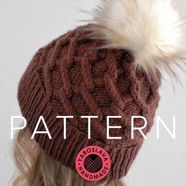 PATTERN LISTING -Maya Hat - Slouchy Beanie / Toque / Twist / Faux Fur / Cable Knit Pattern / PDF Knit Hat Pattern / Knitting Instructions