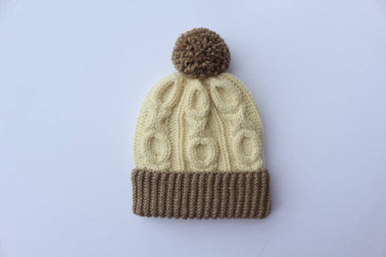 Wool /& Acrylic Hat Big Yarn Pom Pom Slouchy Beanie White-Taupe XOXO Hat READY to SHIP