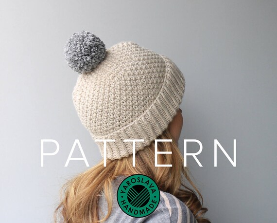 PRINTED INSTRUCTIONS-BABY MOSS STITCH POM-POM SLOUCH BEANIE HAT KNITTING PATTERN