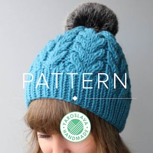 PATTERN LISTING - Nina Hat - Slouchy Beanie / Toque / Twist / Faux Fur / Cable Knit Pattern / PDF Knit Hat Pattern / Knitting Instructions