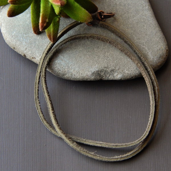 Genuine Suede Leather Cord Necklace, Real Dark Olive Green Leather Lace Cord Necklace, Soft Premade Cords for Pendants Jewelry Homemade