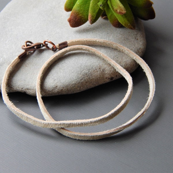 Genuine Suede Leather Cord Necklace, Real Leather Lace Cord Necklace, Soft Beige Premade Cords for Pendants Jewelry Homemade