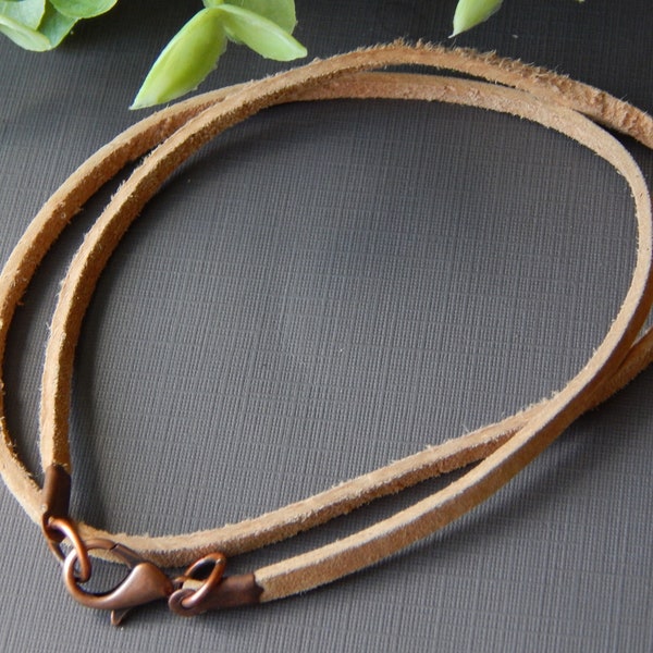 Genuine Tan Suede Cord Necklace, Real Coffee Brown Leather Lace Cord Necklace, Premade Cords for Pendants Jewelry Homemade