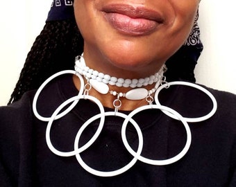 White Hoops Dangle Wrappers DELIGHT Collection #1 Choker Necklace