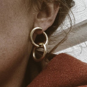 Chain Link Earrings, Gold Minimalist Earrings, Gift for Girlfriend, Dangle Earrings, Date Night, Two In One Earrings, Double Hoop Earrings image 1