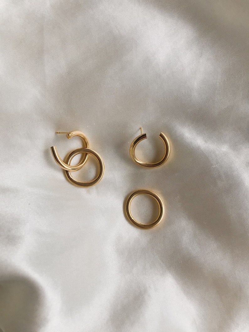 Chain Link Earrings, Gold Minimalist Earrings, Gift for Girlfriend, Dangle Earrings, Date Night, Two In One Earrings, Double Hoop Earrings image 10