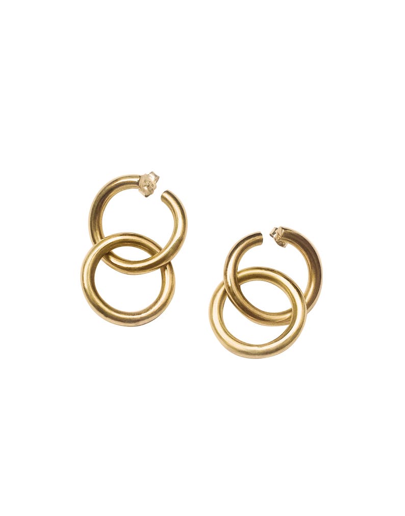 Chain Link Earrings, Gold Minimalist Earrings, Gift for Girlfriend, Dangle Earrings, Date Night, Two In One Earrings, Double Hoop Earrings image 4