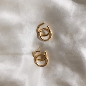 Chain Link Earrings, Gold Minimalist Earrings, Gift for Girlfriend, Dangle Earrings, Date Night, Two In One Earrings, Double Hoop Earrings image 3