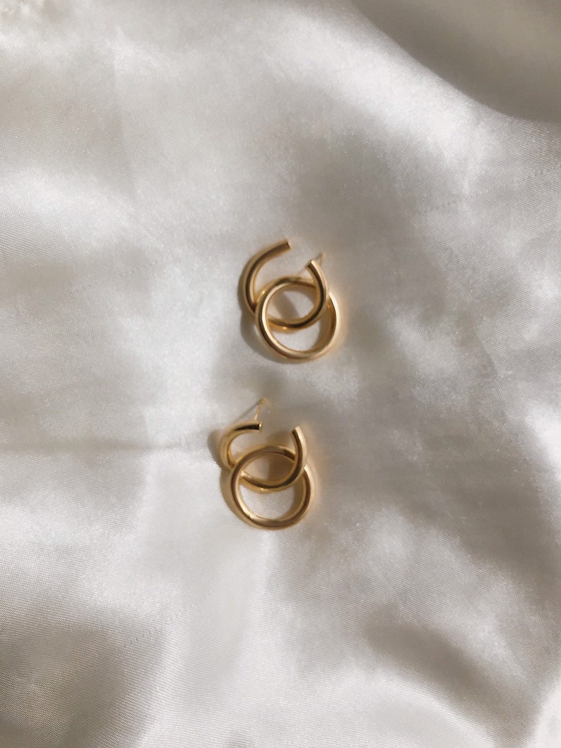 Chain Link Earrings, Gold Minimalist Earrings, Gift for Girlfriend, Dangle Earrings, Date Night, Two In One Earrings, Double Hoop Earrings image 3